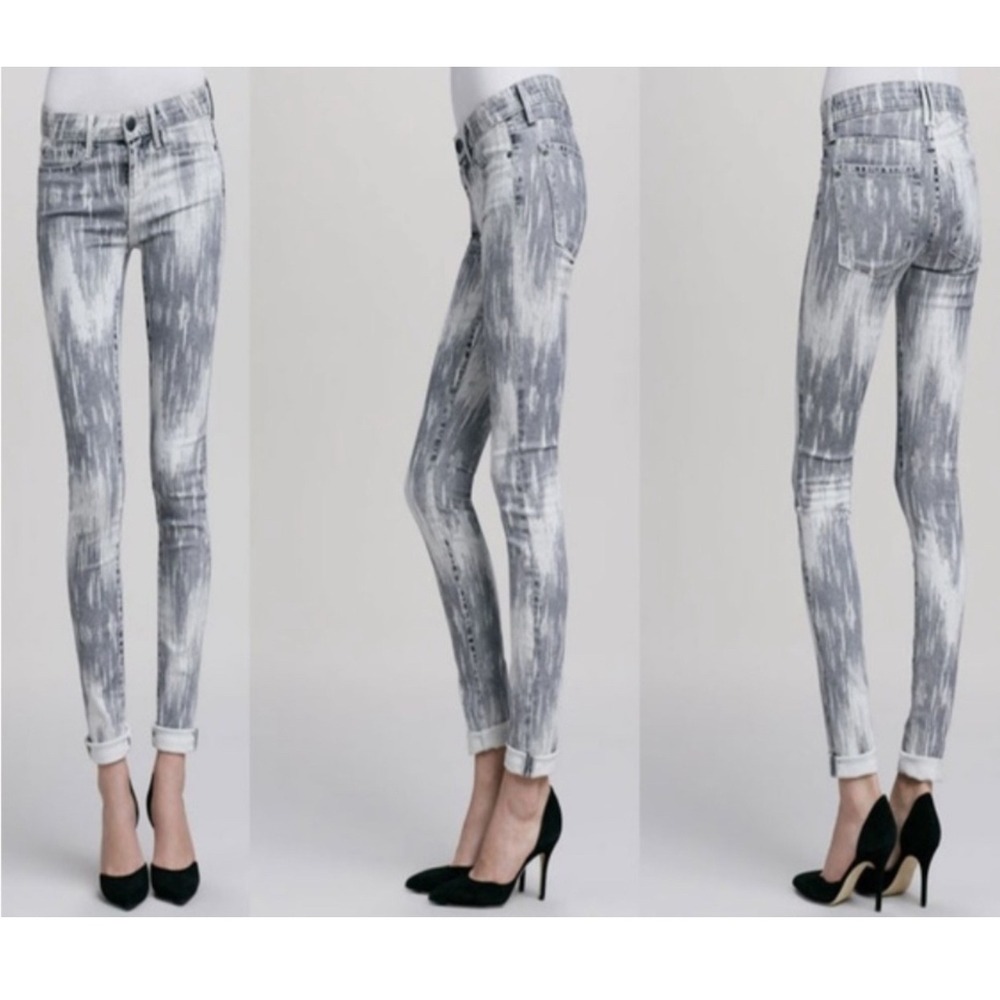 NWOT Vince Skinny Jeans Print Denim Beat Down White Wash Size 31